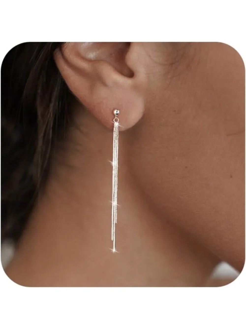 Trendy Silver Plated Dangle Earrings for Women, Long Chain CZ Pearl Tassel